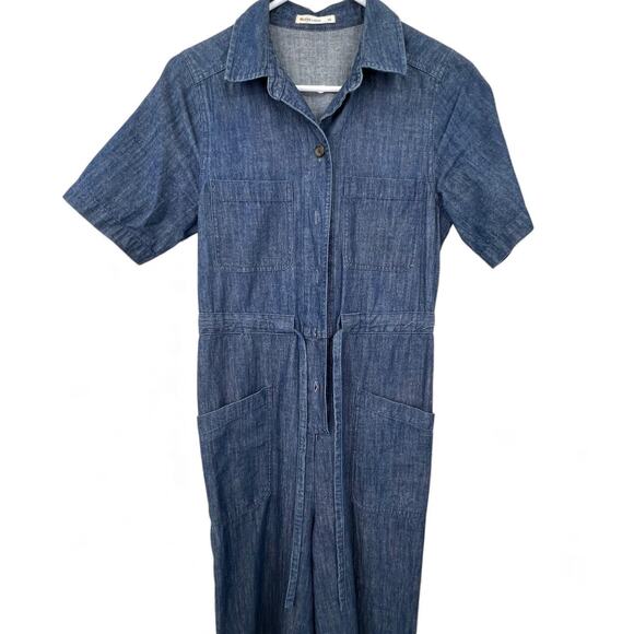 Marine Layer XS Joni Jumpsuit Dark Denim One Piece Outfit Wide Leg Short Sleeve - Picture 3 of 10